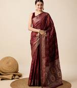 maroon color jacquard art silk graceful woven designer saree