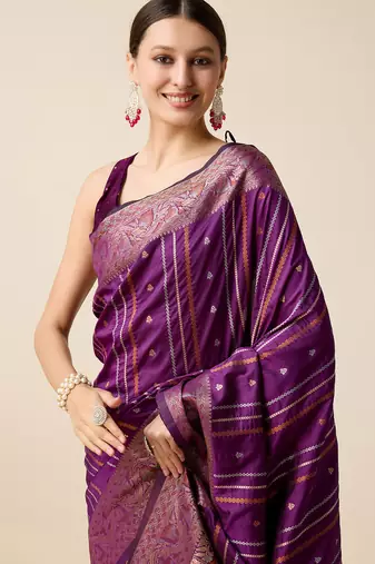 purple jacquard art silk blend graceful woven saree