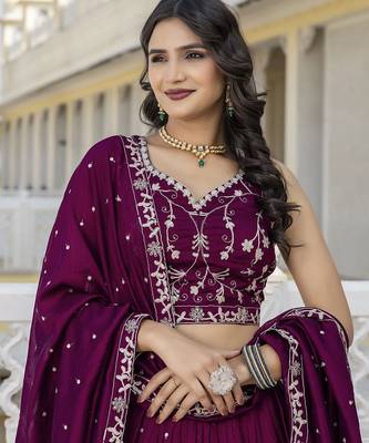 Designer Art Silk Embroidery Sequin work Lehenga Choli with Dupatta for Women 5