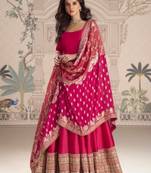 Red vichitra silk anarkali suit with embroidery sequence work-Free size Stitched
