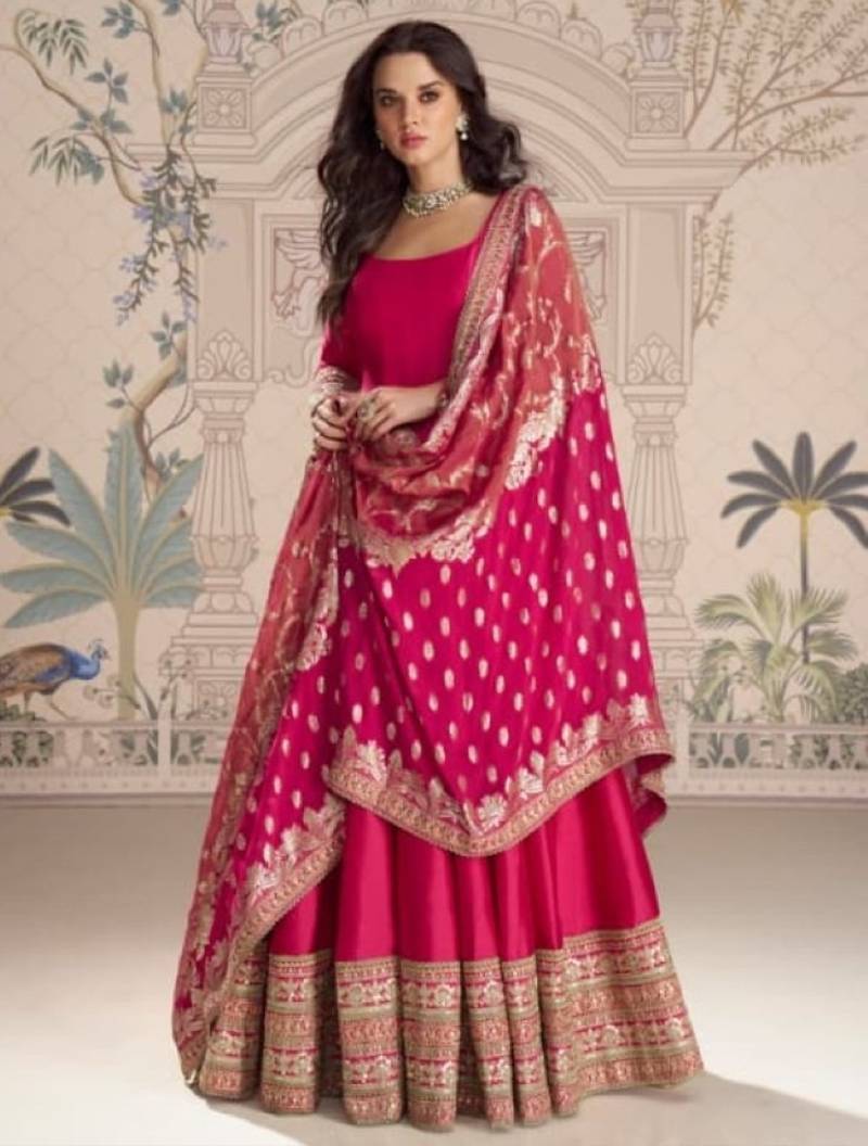 Red vichitra silk anarkali suit with embroidery sequence work-Free size Stitched