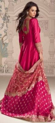 Red vichitra silk anarkali suit with embroidery sequin -Free size Stitched 2