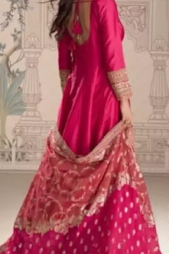 Red vichitra silk anarkali suit with embroidery sequin -Free size Stitched
