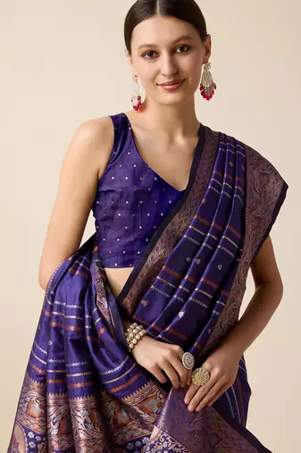 violet jacquard art silk blend graceful woven saree