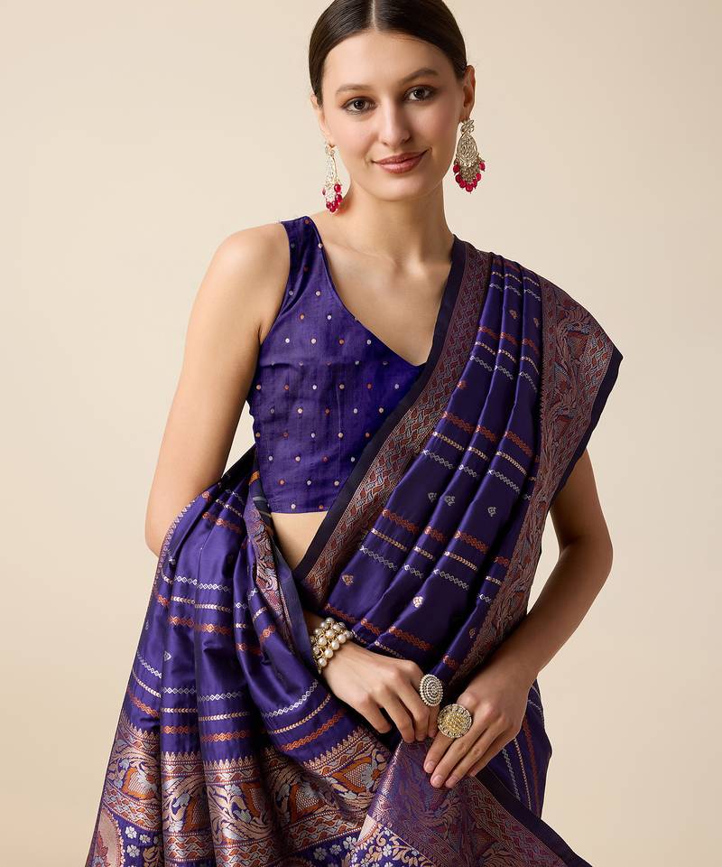 violet color jacquard art silk graceful woven designer saree