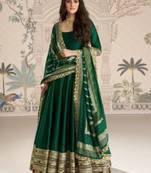 D green vichitra silk anarkali suit with embroidery sequence work-Free size Stitched