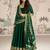 D green vichitra silk anarkali suit with embroidery sequence work-Free size Stitched