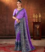 purple color designer georgette fabric designer sequins embroidery work saree