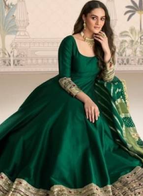 D green vichitra silk anarkali suit with embroidery sequin -Free size Stitched 2