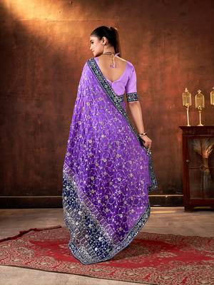 purple georgette sequins embroidery work saree 3