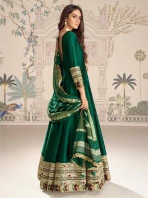 D green vichitra silk anarkali suit with embroidery sequin -Free size Stitched 3