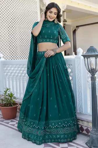 Trendmalls Georgette Embroidery work Lehenga Choli with Dupatta for Women