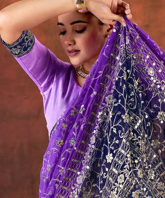 purple georgette sequins embroidery work saree 4