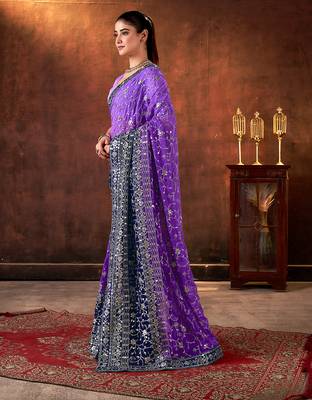 purple georgette sequins embroidery work saree 5