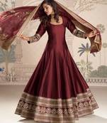 Maroon vichitra silk anarkali suit with embroidery sequence work-Free size Stitched