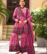 Rani pink chinon readymade sharara suit with embroidery work