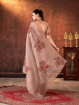 brown tabby organza printed with khatli work saree 3