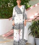 White chinon readymade sharara suit with embroidery work
