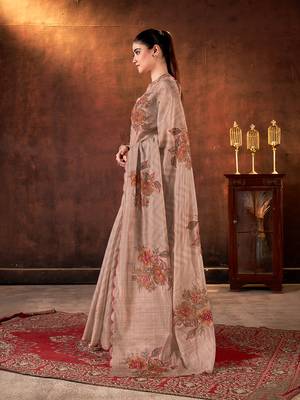 brown tabby organza printed with khatli work saree 6