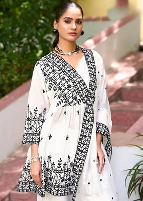 White chinon readymade sharara suit with embroidery  2