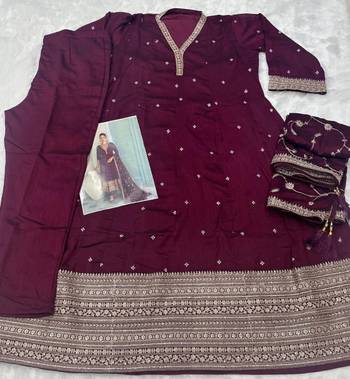 Maroon chinon embroidered anarkali suit- Full stitched free size 4