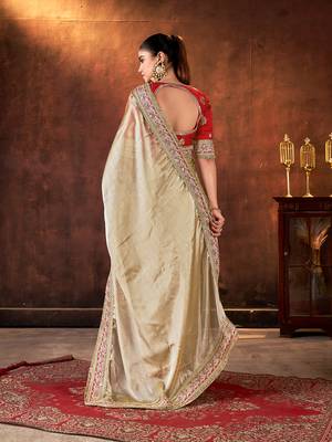 beige space silk blend blend sequins embroidery work saree 3