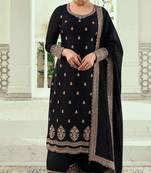 Black silk georgette semi stitched suit with embroidery sequence work