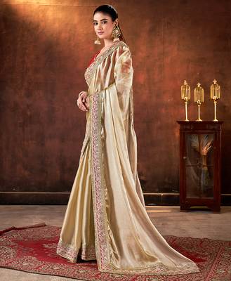 beige space silk blend blend sequins embroidery work saree 5