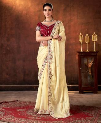 chiku space silk blend blend thread embroidery work saree 1