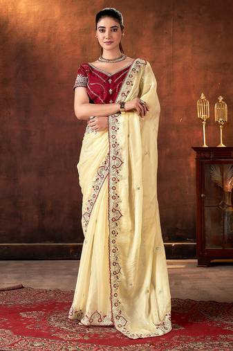 chiku color designer space silk blend blend fabric designer thread embroidery work saree