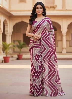 chiffon lehriya design pattern dimond  work in cutwork border saree with mono banglori blouse piece 1