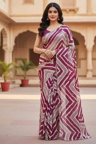chiffon lehriya design pattern dimond  work in cutwork border saree with mono banglori blouse piece