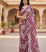 chiffon lehriya design pattern dimond  work in cutwork border saree with mono banglori blouse piece