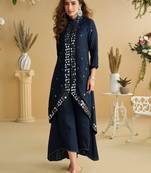 Black silk stylish readymade suit with real mirror work