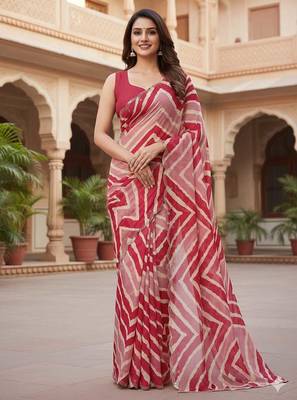 chiffon lehriya design pattern dimond  work in cutwork border saree with mono banglori blouse piece 1