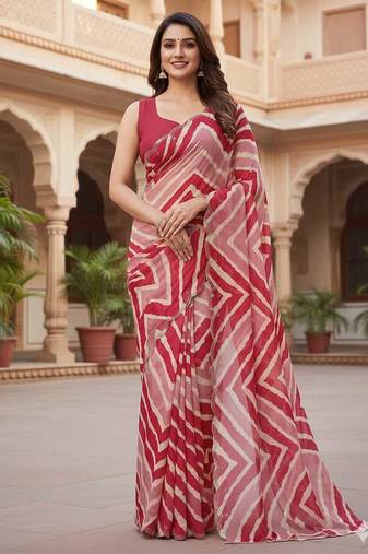 chiffon lehriya design pattern dimond  work in cutwork border saree with mono banglori blouse piece