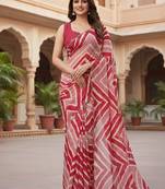 chiffon lehriya design pattern dimond  work in cutwork border saree with mono banglori blouse piece