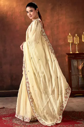 chiku space silk blend blend thread embroidery work saree