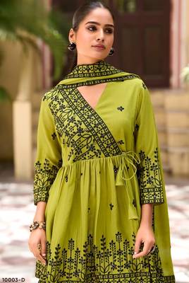 Mehendi chinon readymade sharara suit with embroidery  2
