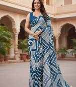 chiffon lehriya design pattern dimond  work in cutwork border saree with mono banglori blouse piece