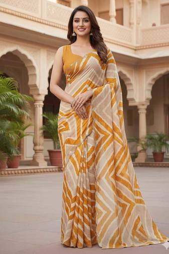 chiffon lehriya design pattern dimond  work in cutwork border saree with mono banglori blouse piece