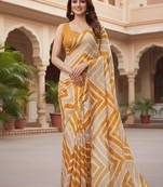 chiffon lehriya design pattern dimond  work in cutwork border saree with mono banglori blouse piece