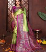 green color banarasi tissue silk blend blend fabric woven rich paithani designer saree