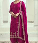 Rani pink silk georgette semi stitched suit with embroidery sequence work