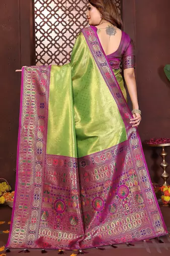 green faux banarasi tissue silk blend blend woven rich paithani saree