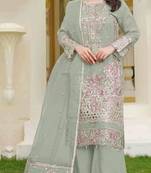 Green fox georgette semi stitched suit with embroidery sequence work