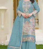 Sky blue fox georgette semi stitched suit with embroidery sequence work