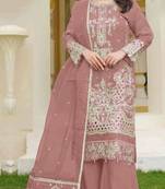 Brown fox georgette semi stitched suit with embroidery sequence work