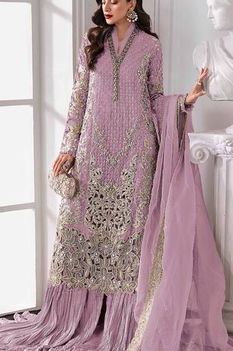 Lavender fox georgette semi stitched suit with embroidery Sequin work