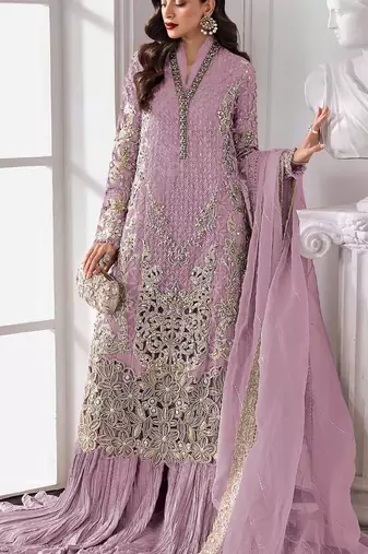 Lavender fox georgette semi stitched suit with embroidery sequence work